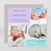 複数の写真の誕生のお知らせ//紫アクア 案内状 (正面/裏面)