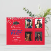 複数の写真の赤と青の卒業パーティー 招待状 (スタンド正面)