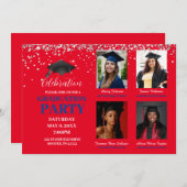 複数の写真の赤と青の卒業パーティー 招待状 (正面/裏面)