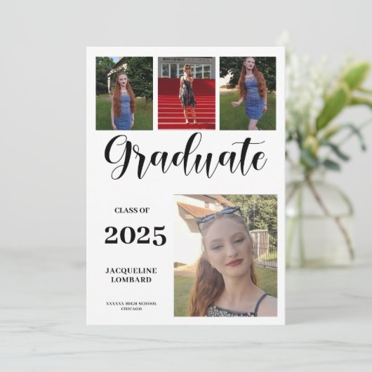 複数の写真を使った卒業発表のお知らせ 招待状 (スタンド正面)