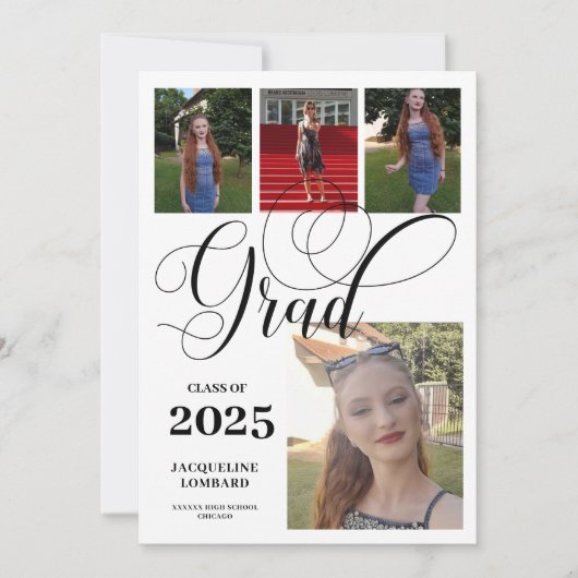 複数の写真を使った卒業発表のお知らせ 招待状 (正面)