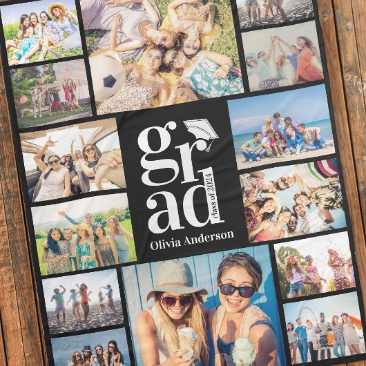 複数の写真コラージュの思い出を卒業 フリースブランケット