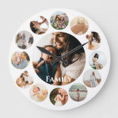 複数の写真コラージュシンプルファミリーラウンドフレーム ラージ壁時計 (正面)