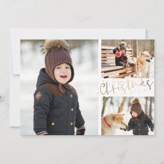 複数の写真金ゴールドメリークリスマス シーズンカード (正面)