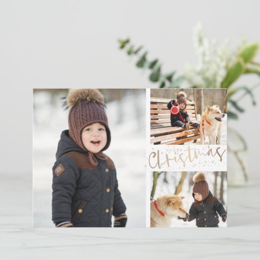 複数の写真金ゴールドメリークリスマス シーズンカード (スタンド正面)