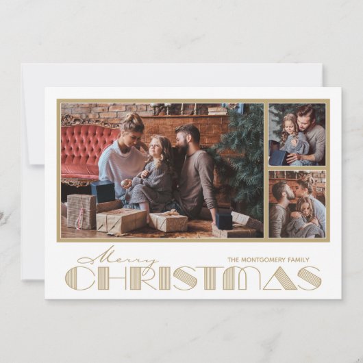 複数の写真 ゴールド メリークリスマス シーズンカード (正面)