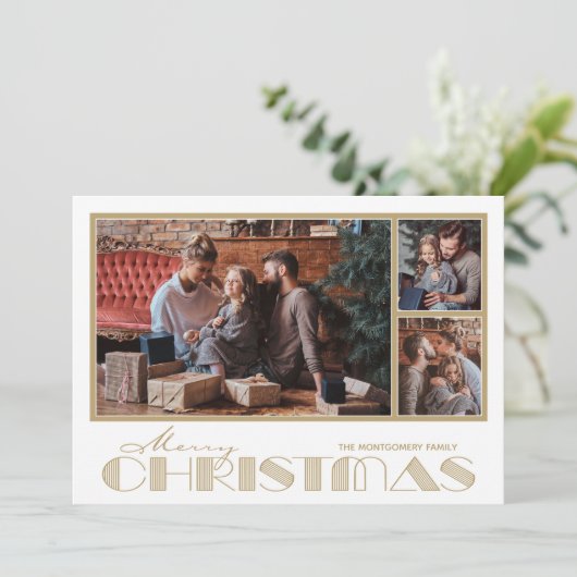 複数の写真 ゴールド メリークリスマス シーズンカード (スタンド正面)