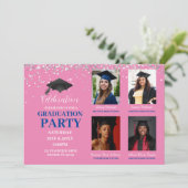 複数の写真 ピンクとブルーの卒業パーティー 招待状 (スタンド正面)
