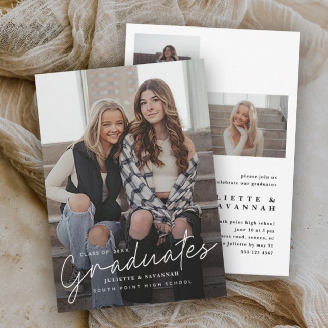 複数の卒業生向けの卒業式招待状のスクリプト (Handwritten multiple graduate photo graduation invitations.)