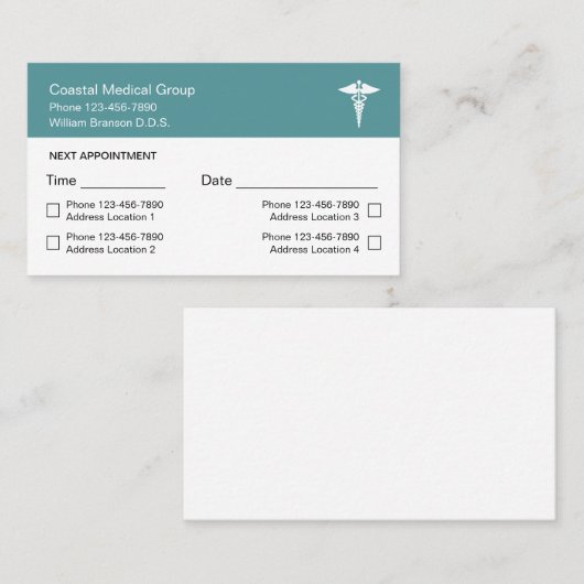 複数の場所の医師アポイントメントカード 名刺 (正面/裏面)