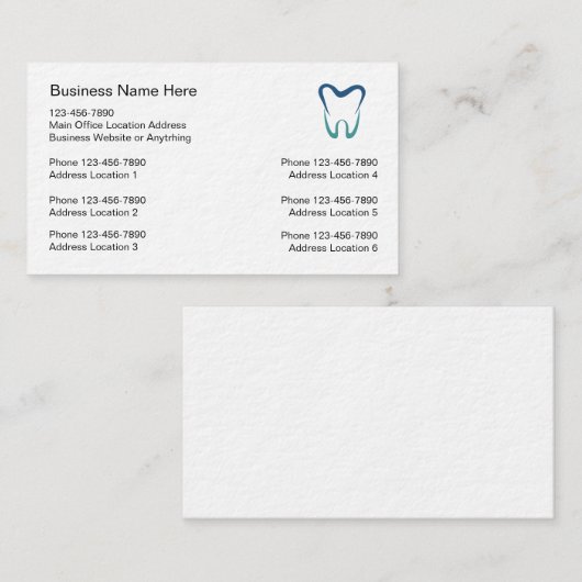 複数の場所の歯科医の名刺テンプレート 名刺 (正面/裏面)