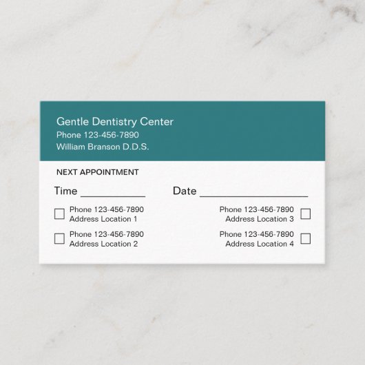 複数の場所の歯科医アポイントメントカード 名刺 (正面)