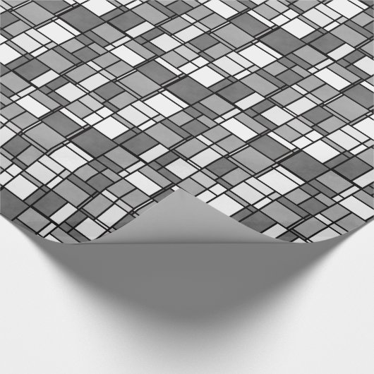 複数の灰色の白いモンドリアンパタインスパイアーン ラッピングペーパー (角)