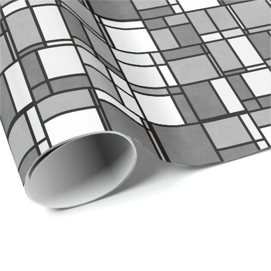 複数の灰色の白いモンドリアンパタインスパイアーン ラッピングペーパー (ロールコーナー)