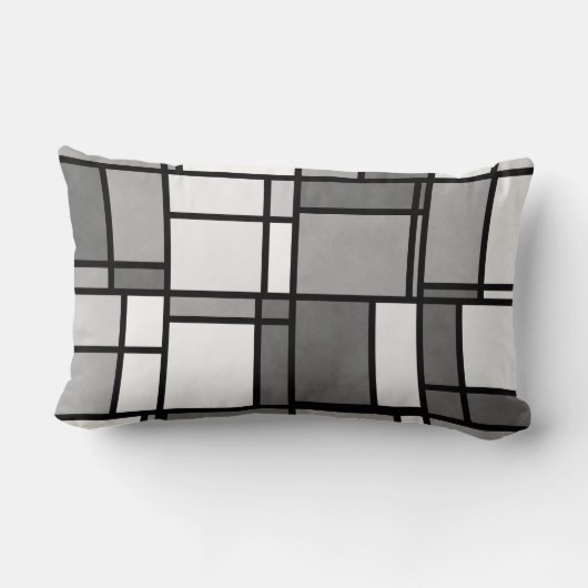複数の灰色の白いモンドリアンパタインスパイアーン ランバークッション (裏面)