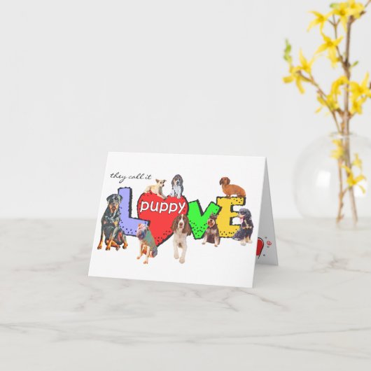 複数の犬が子犬の愛のカードを生成 カード (黄色い花)