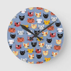 複数の猫のおもしろい型 ラウンド壁時計