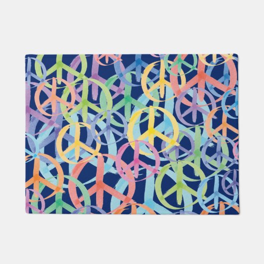 複数の色の平和シンボル ドアマット (正面)