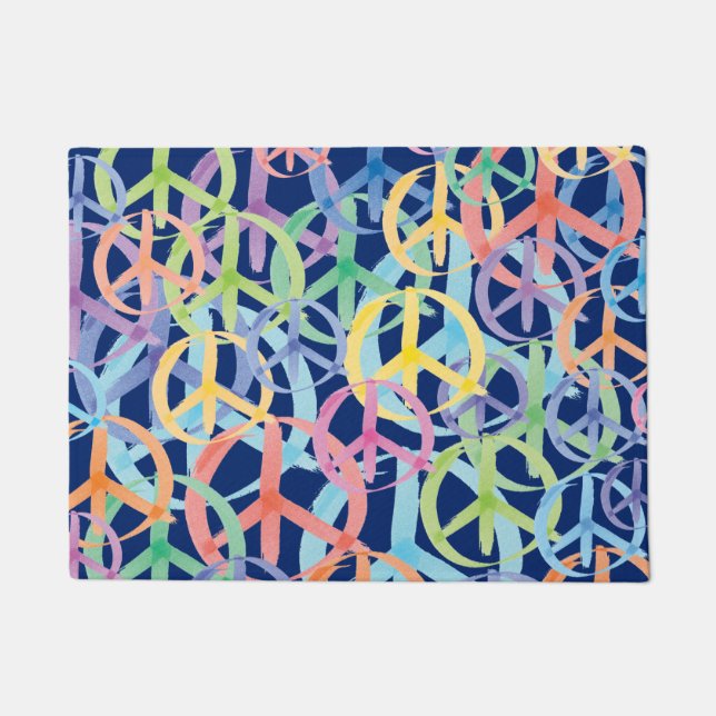 複数の色の平和シンボル ドアマット (正面)