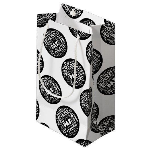 複数の言語での小規模な抱き枕平和デザイン スモールペーパーバッグ (正面アングル)