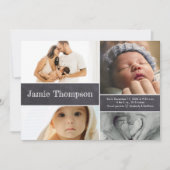 複数の赤ちゃんの写真コラージュ ブラックボード オーダーメイド名前 案内状 (正面)