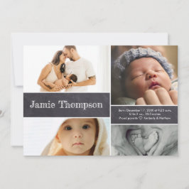 複数の赤ちゃんの写真コラージュ ブラックボード オーダーメイド名前 案内状