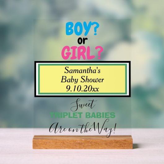 複数の赤ちゃんシャワーピンクブルーイエローグリーン名 アクリルサイン (ニュートラル)