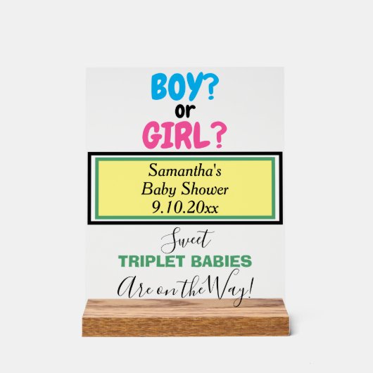 複数の赤ちゃんシャワーピンクブルーイエローグリーン名 アクリルサイン (正面)