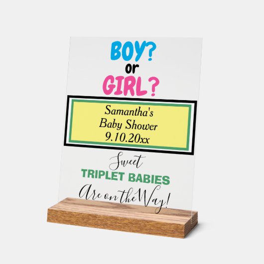 複数の赤ちゃんシャワーピンクブルーイエローグリーン名 アクリルサイン (傾斜)