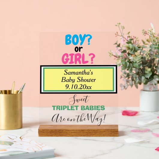 複数の赤ちゃんシャワーピンクブルーイエローグリーン名 アクリルサイン (ウェディング)