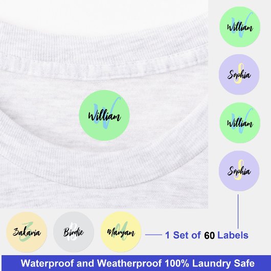 複数の防水モノグラムラベル | 名前の衣類 ラベル