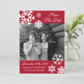 複数の雪の結晶の写真を使ったSave The Dates バーガンディ セーブザデート (スタンド正面)