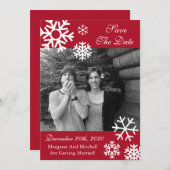 複数の雪の結晶の写真を使ったSave The Dates バーガンディ セーブザデート (正面/裏面)