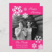複数の雪片クリスマスフォトカードホットピンク シーズンカード (正面/裏面)
