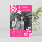 複数の雪片クリスマスフォトカードホットピンク シーズンカード (スタンド正面)