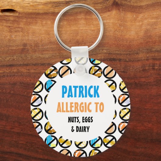 複数の食物アレルギーのパーソナライズされた子供 キーホルダー (正面)
