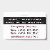 複数の食物アレルギー警告ラベル バッジ (裏面)