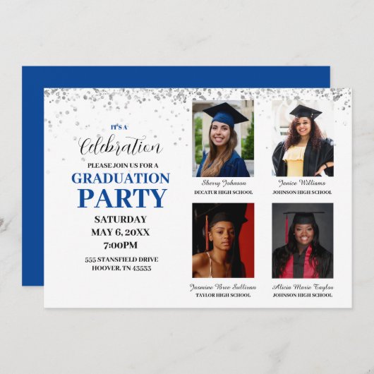 複数フォト卒業パーティー招待状 招待状 (正面/裏面)