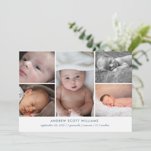 複数モダンの写真ベビーの誕生の発表 案内状 (スタンド正面)