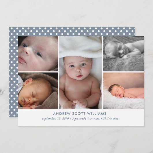 複数モダンの写真ベビーの誕生の発表 案内状 (正面/裏面)