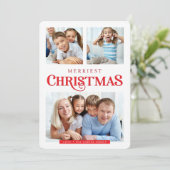 複数写真対応のシンプルモダンなクリスマスカード 赤 シーズンカード (スタンド正面)