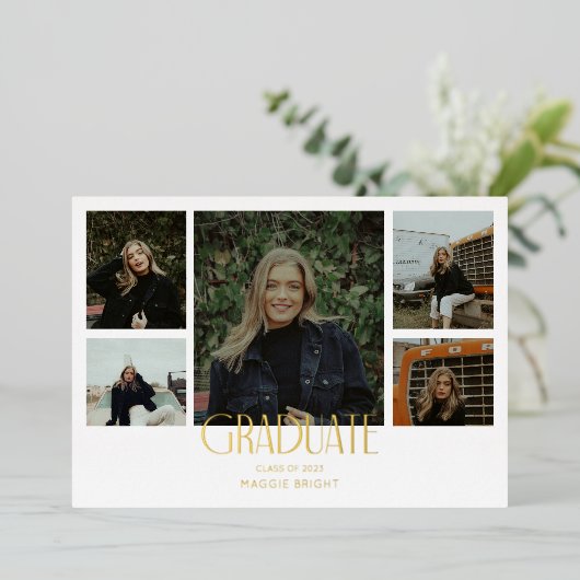 複数写真 2023 年卒業発表 箔招待状 (立ち正面)