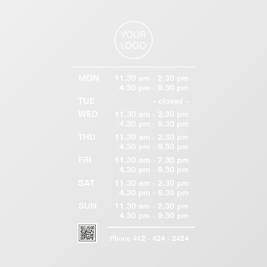 複数営業時間ロゴQRコード電話番号 ウィンドウサイン (シート)