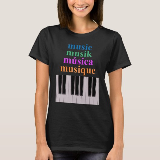 複数言語のピアノキーボード文字 Tシャツ (正面)