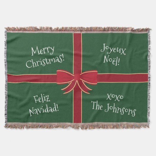 複数言語メリークリスマスレッドとグリーン スローブランケット (正面)