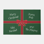 複数言語メリークリスマスレッドとグリーン ドアマット (正面)