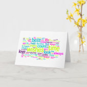 複数言語誕生日Wordクラウド カード (黄色い花)