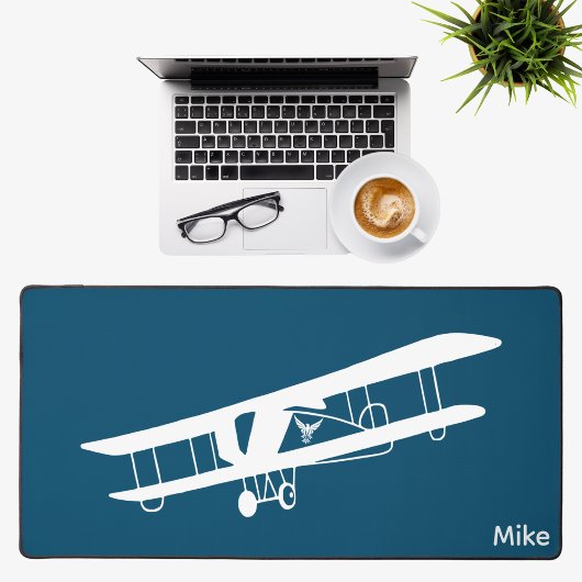 複葉機シンプル航空カスタムオフィス デスクマット
