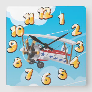 複葉機 スクエア壁時計
