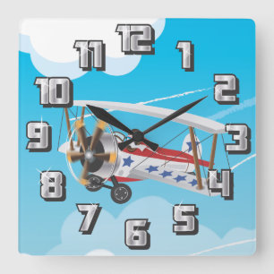 複葉機 スクエア壁時計